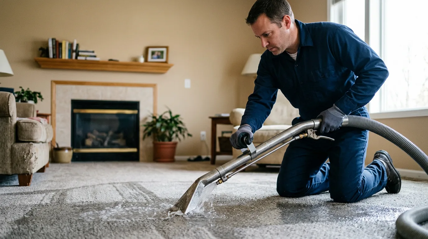 Water damage restoration technician working near Muscatine, IA